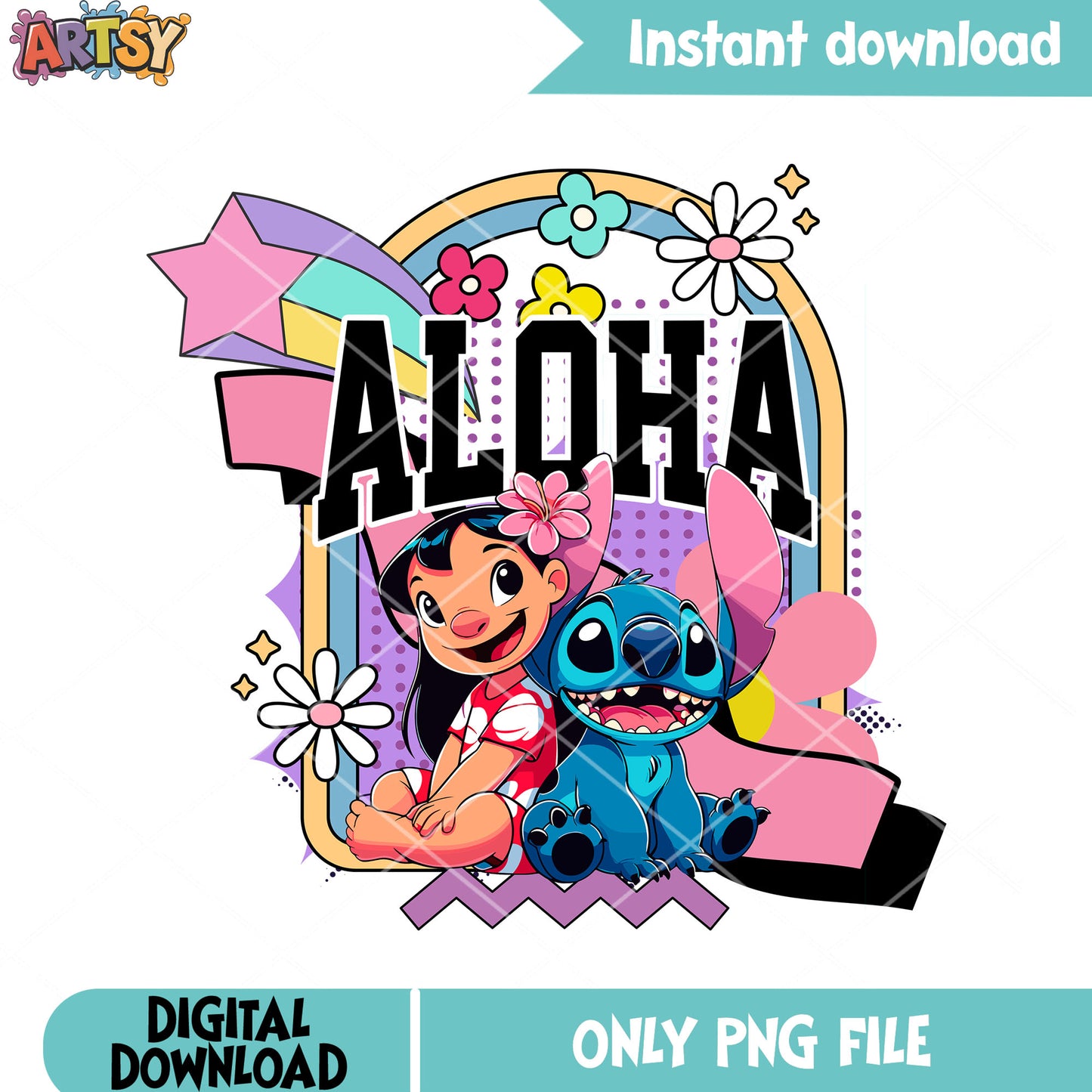 Lilo and Stitch retro png, disney aloha png, cartoon art png