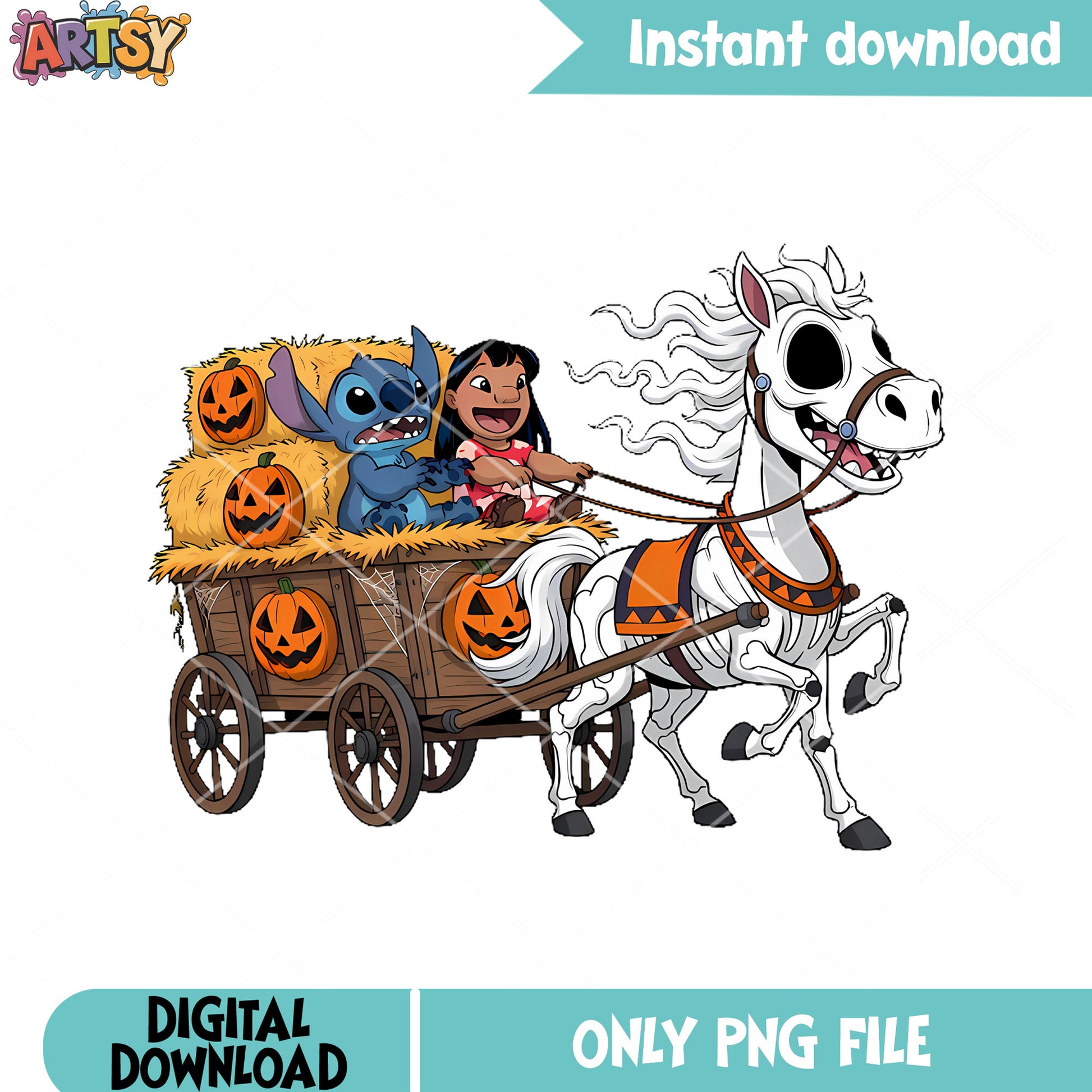 Lilo and stich cute png, jack o lantern png, spooky halloween png