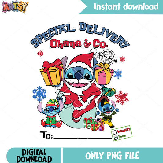 Lilo and stitch special delivery png, christmas vibes png, stitch png
