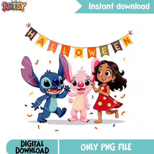 Lilo stitch and angel png, disney character png, spooky halloween png