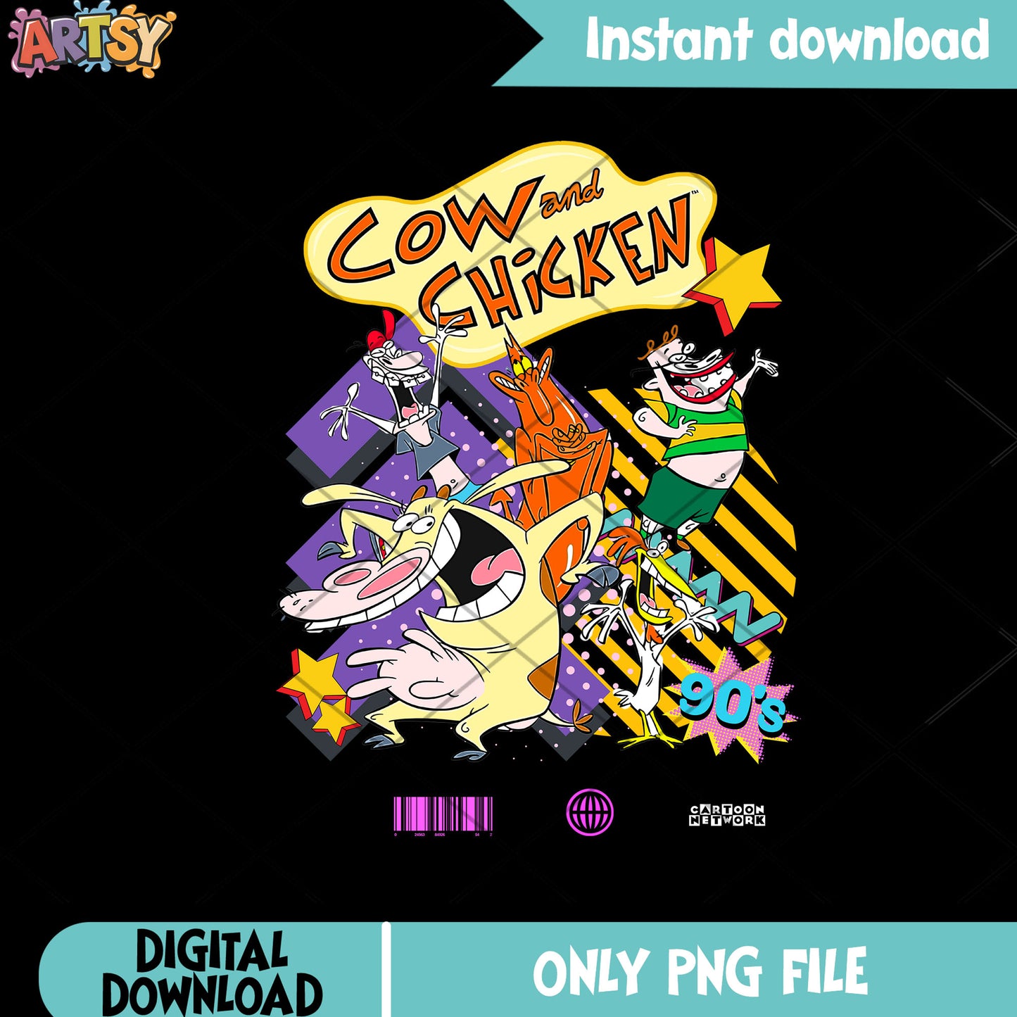 Line up characte Cow and Chicken png, 90s style png, Cartoon Network png