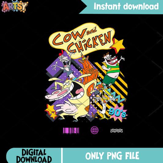 Line up characte Cow and Chicken png, 90s style png, Cartoon Network png