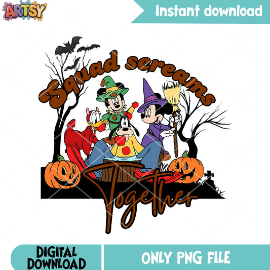 Lineup character mickey png, satan costume png, spooky forest png