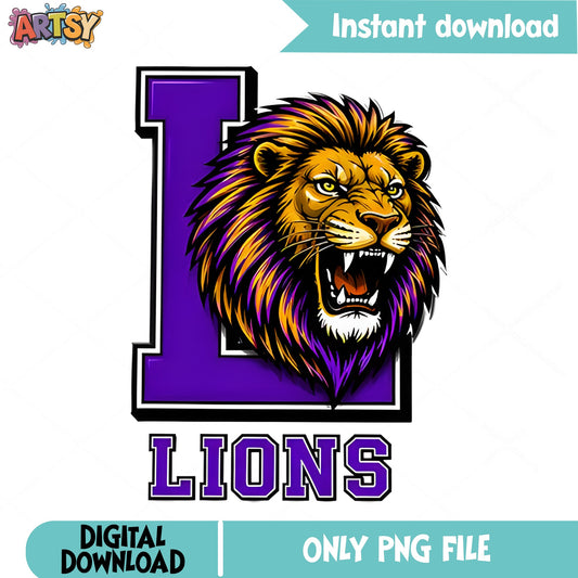Lions Mascot PNG, School Spirit Team Shirt, Roaring Lion PNG