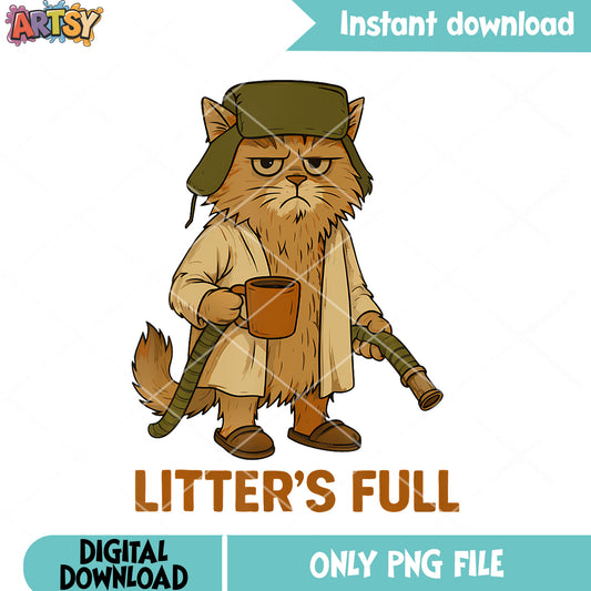 Litter is full png, funny cat meme png, merry christmas png