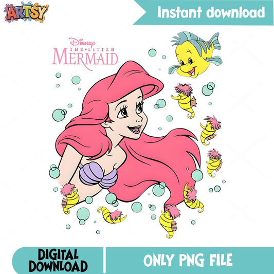 Little Mermaid Ariel PNG, Disney Princess PNG, Flounder PNG