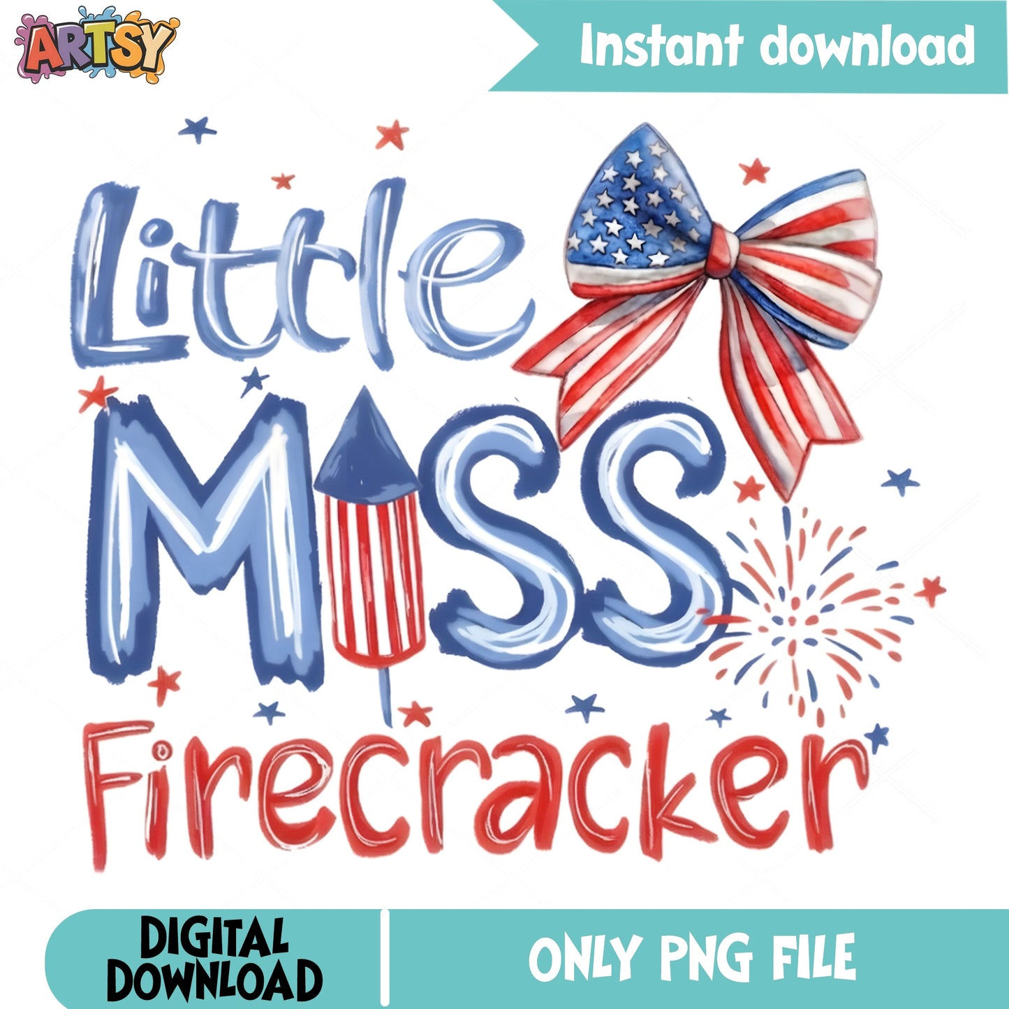 Little Miss Firecracker PNG, 4th Of July Girls PNG, Patriotic PNG