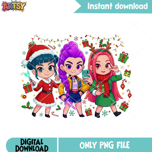 Little chibi christmas png, huntrix png, rumi kpop demon hunters png