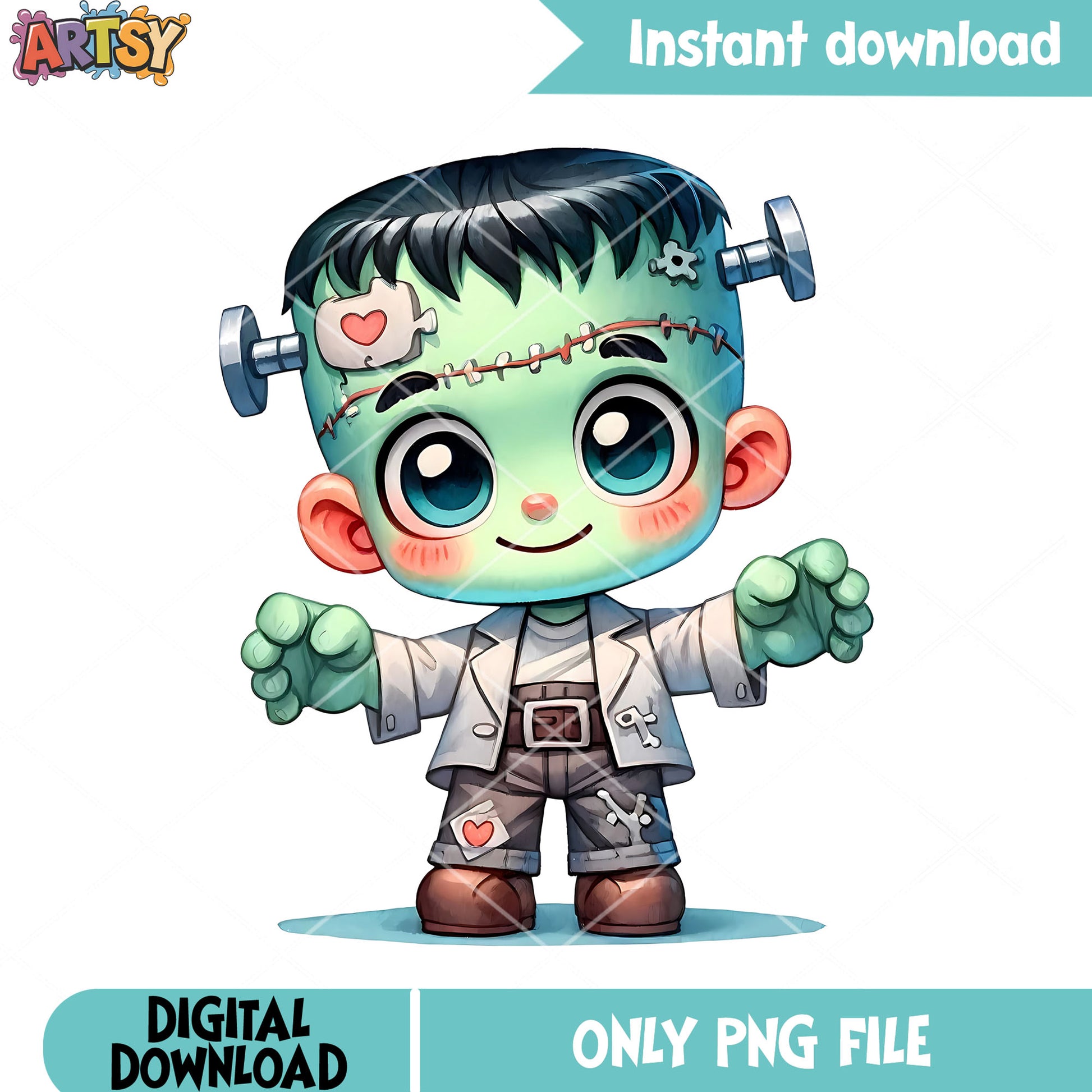 Little chibi frankentein png, cute halloween png, doctor costume png