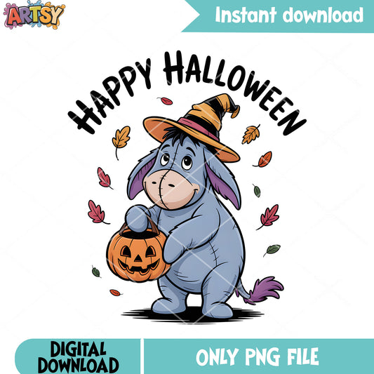 Little witch eeyore png, winnie the pooh eeyore png, halloween poster png