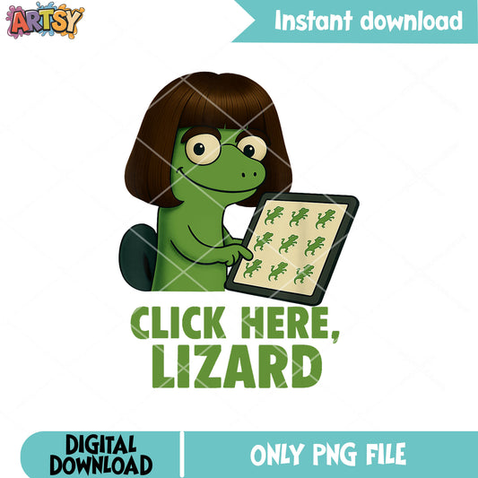 Lizard girl click here png, lizard button meme png, lizard meme png