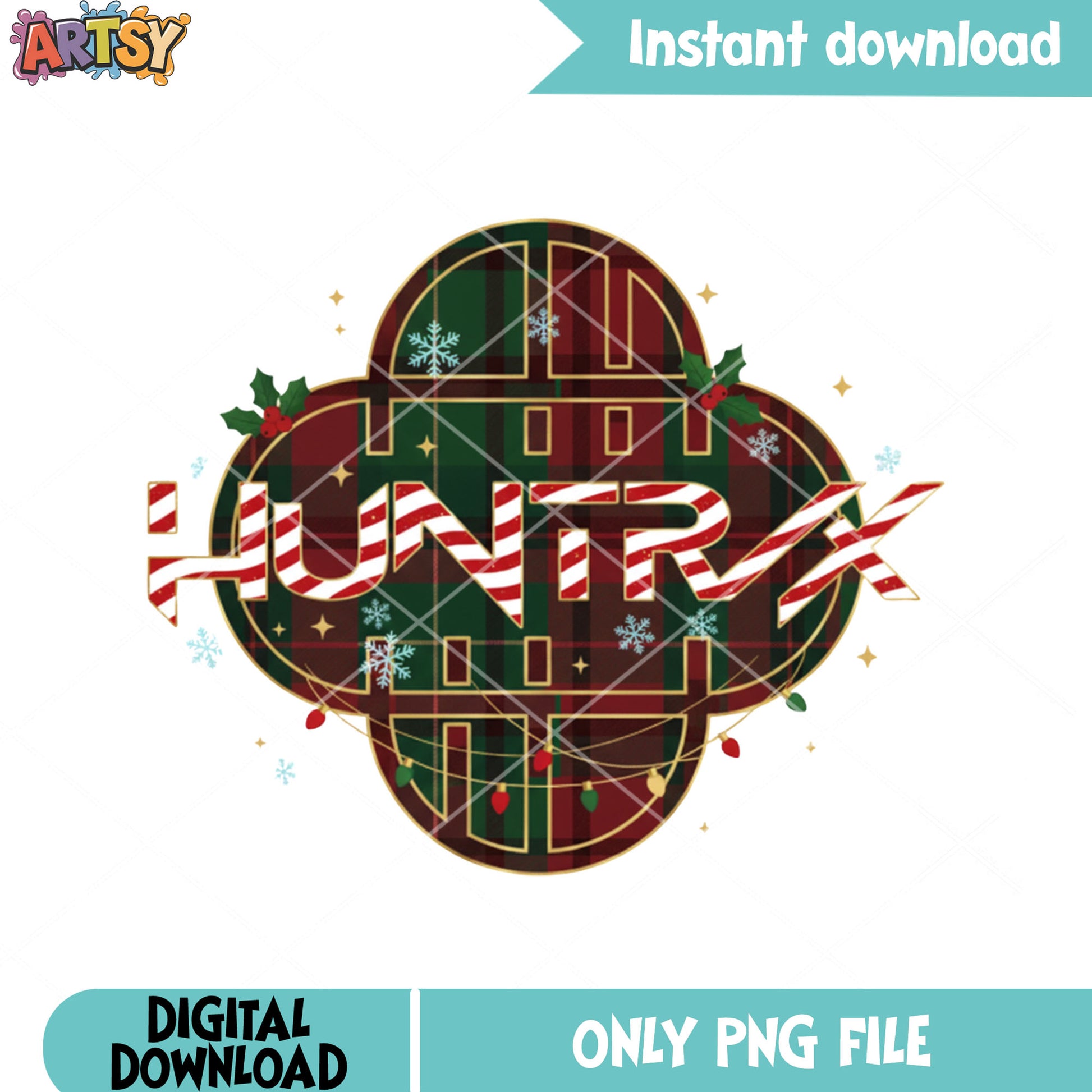Logo Huntrix christmas kpop png, kpop demon hunters png