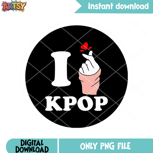 Logo I love kpop png, kpop finger heart png, love kpop png