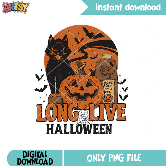Long live halloween png, pumpkin halloween png, cat halloween png