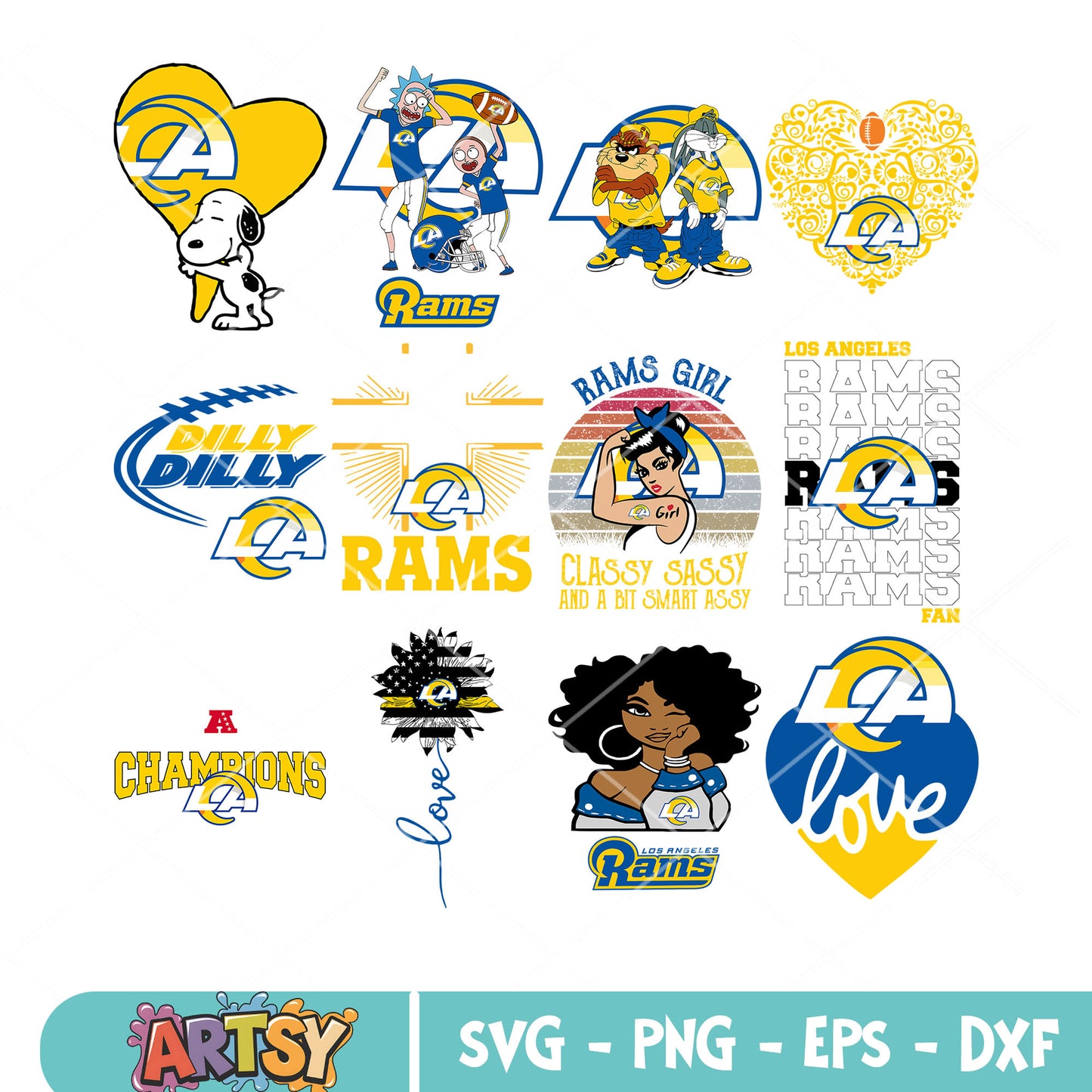 Los angeles rams love bundle svg, mickey mouse bundle svg, heart bundle svg
