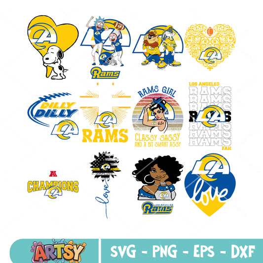 Los angeles rams love bundle svg, mickey mouse bundle svg, heart bundle svg