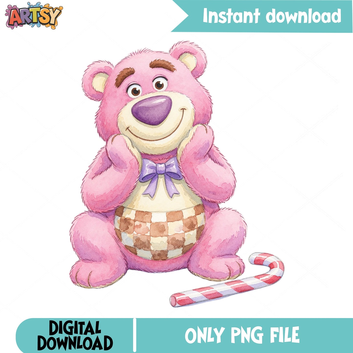 Lotso Bear Christmas Watercolor PNG, Toy Story PNG, Disney PNG