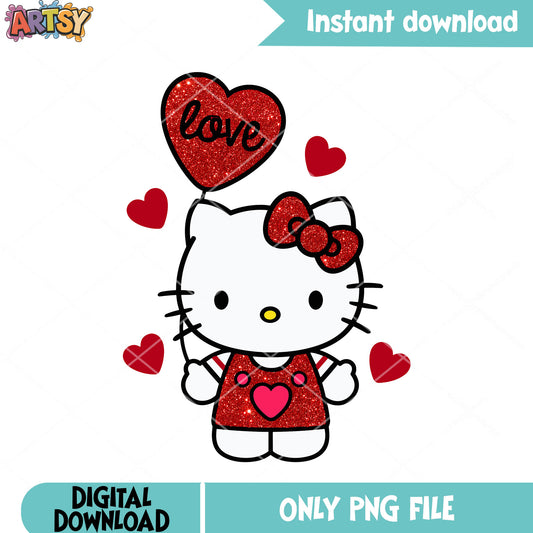 Love balloon hello kitty png, valentines poster png, valentines day png
