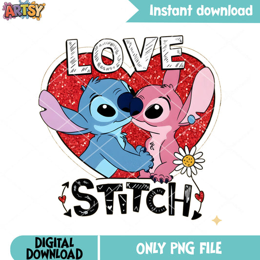 Love heart stitch angel png, love vibes png, valentine heart png