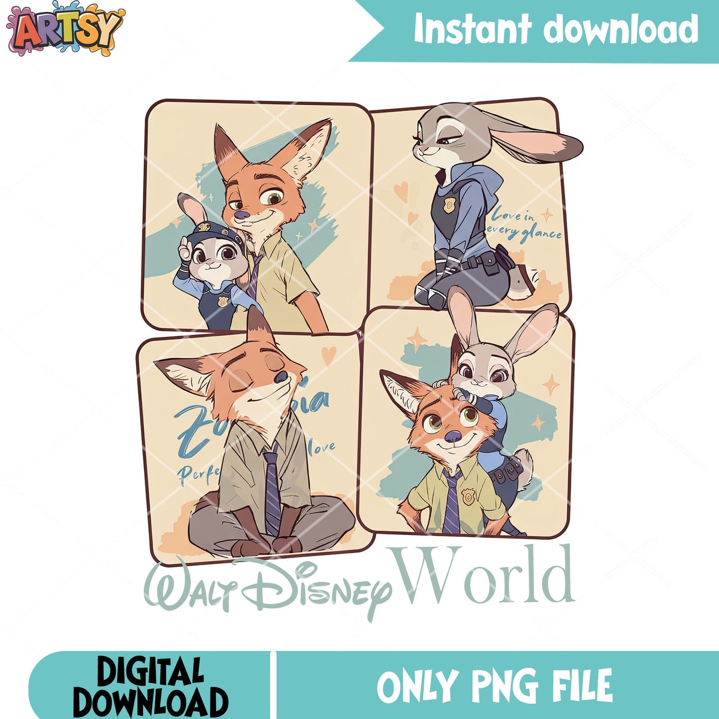 Love in every galnce png, couple zootopia png, nick and judy png