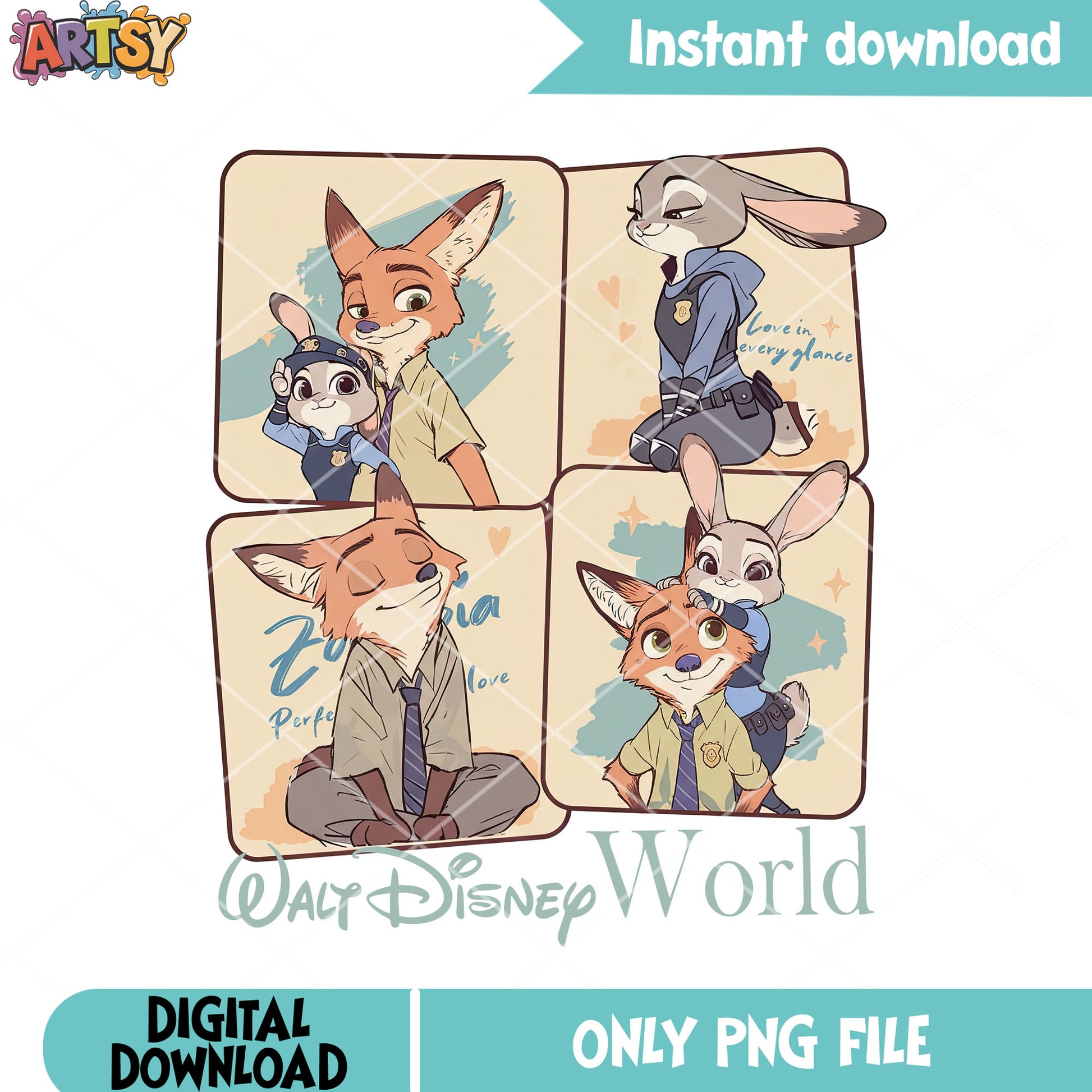 Love in every galnce png, couple zootopia png, nick and judy png