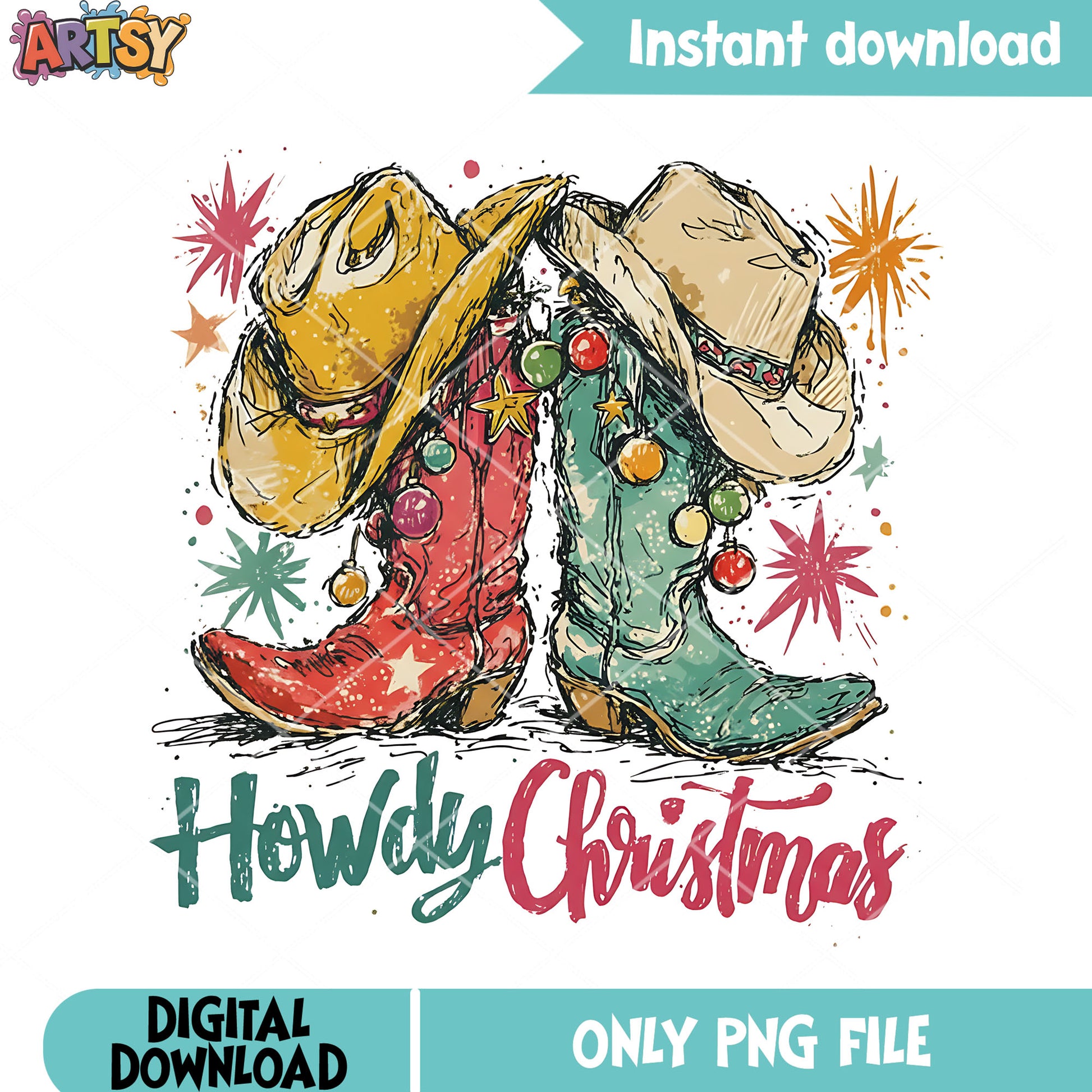 Lovely cowboy boots and hat xmas png, cowboy christmas png, noel png