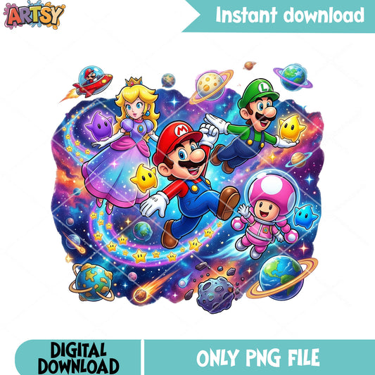 Lovely galaxy mario png, galaxy vibes png, mario characters png