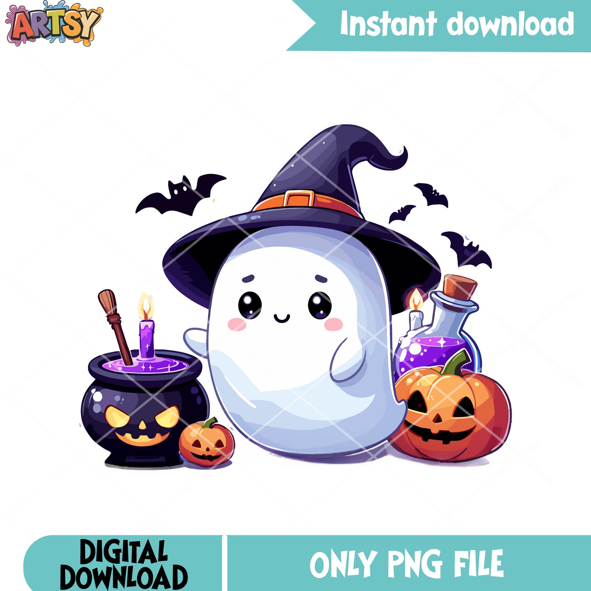 Lovely ghost witch hat png, scary night png, jack o lantern png