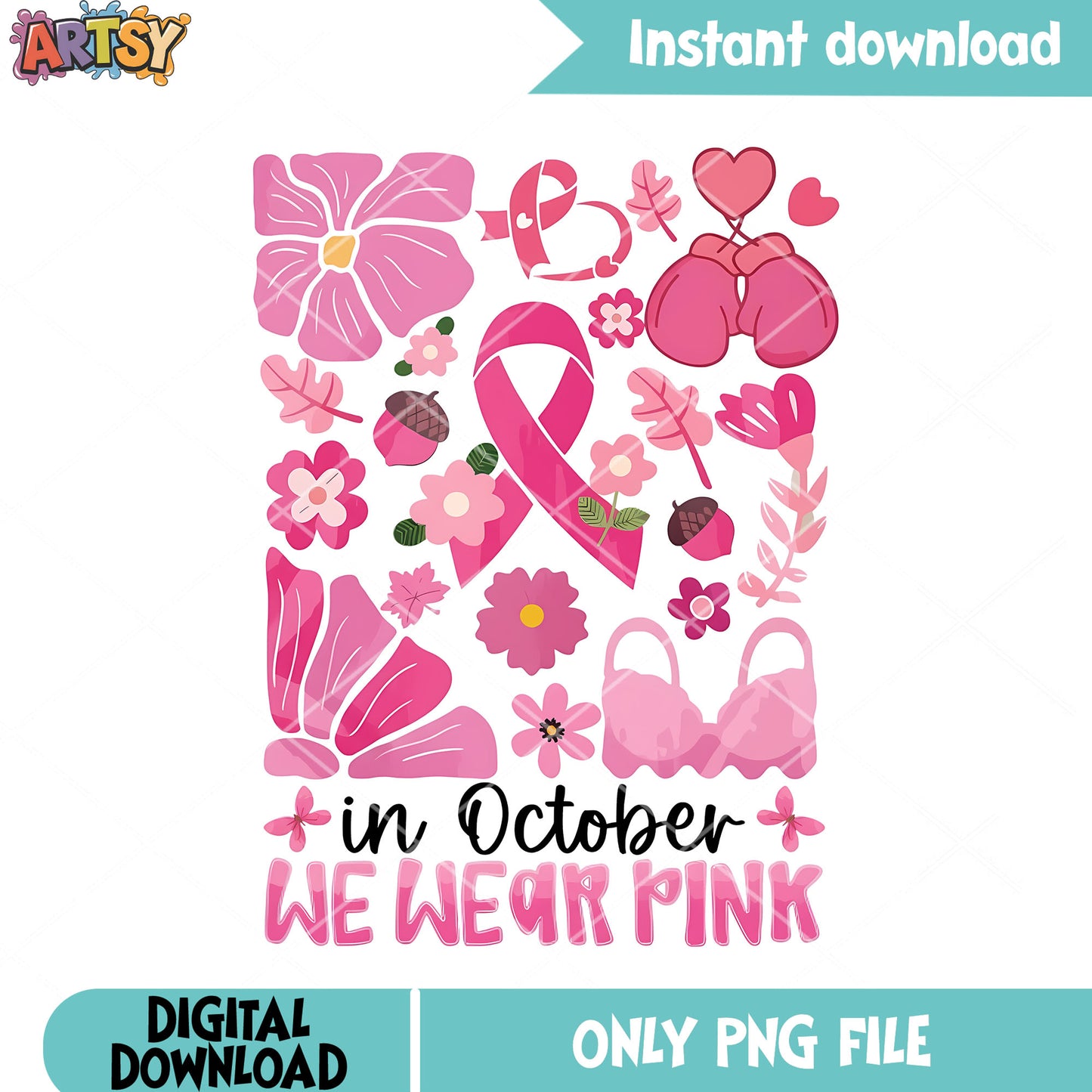 Lovely pink stuff art png, in october we wear pink png, pink ribbon png