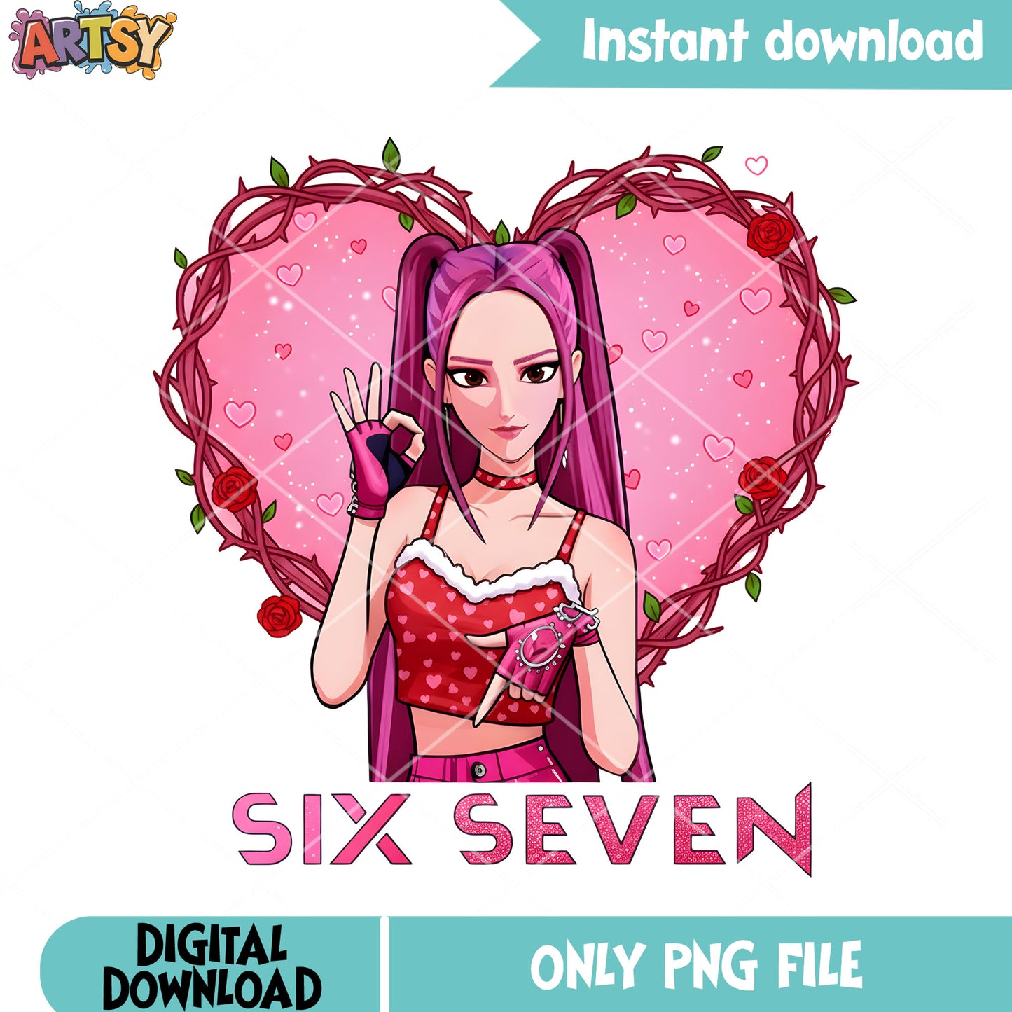 Lovely rumi six seven valentines png, valentines png, rumi huntrix png
