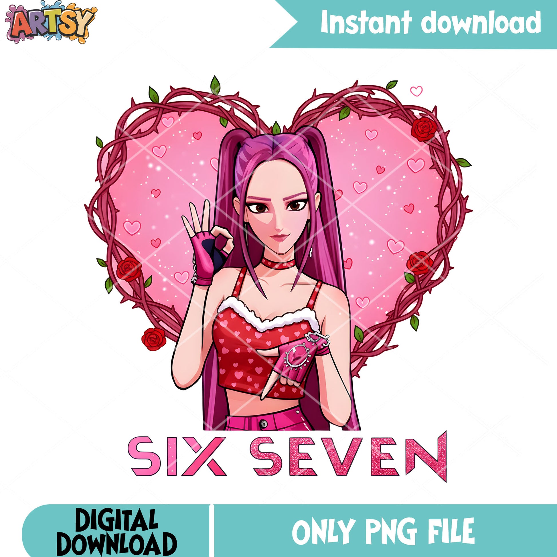 Lovely rumi six seven valentines png, valentines png, rumi huntrix png