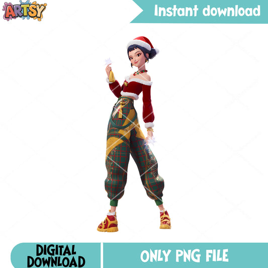 Lovely zoey christmas png, kpop demon hunters png, santa costume png