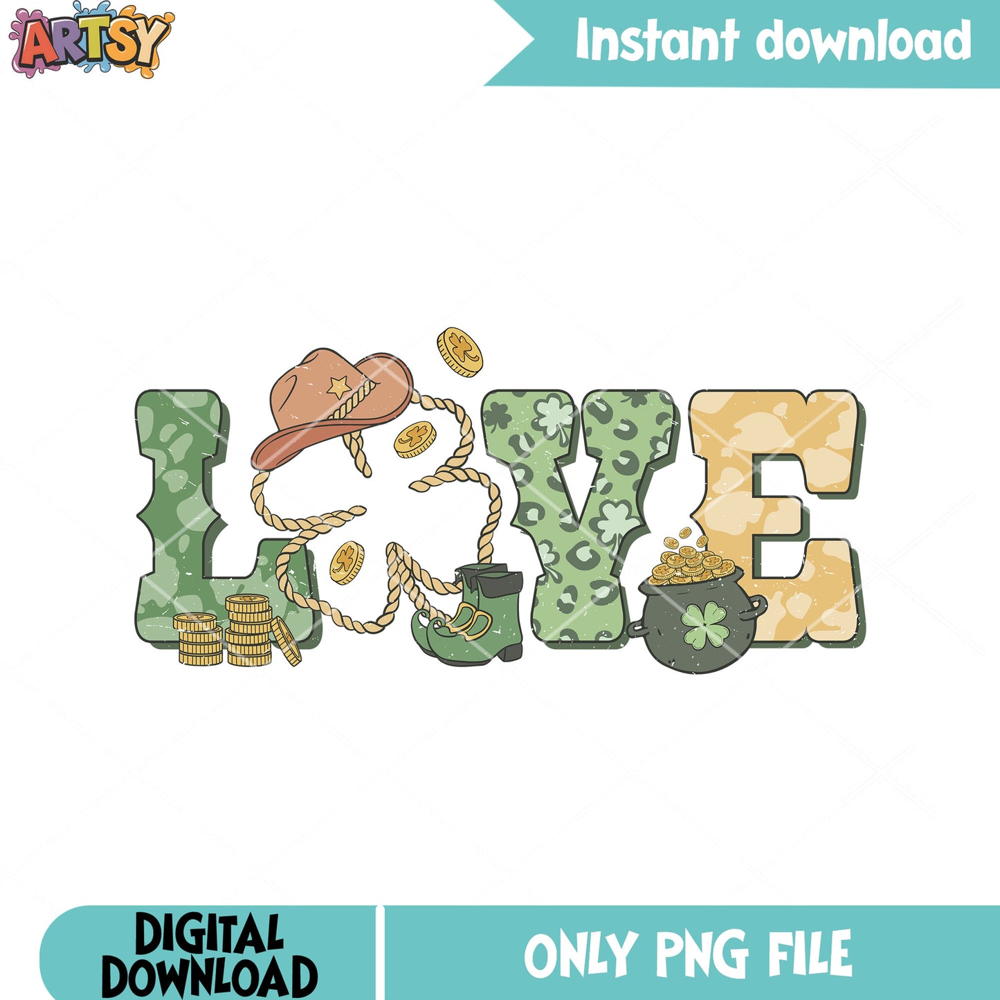 Love patricks clover png, saint patrick day png, patricks vibes png