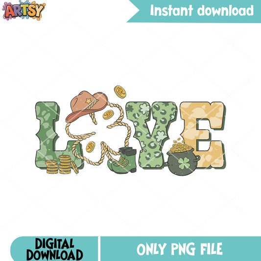 Love patricks clover png, saint patrick day png, patricks vibes png