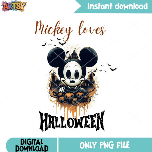 Loves halloween mickey png, scary bats png, creepy mickey png