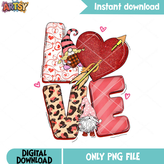 Love with gnome valentine png, valentines love png, love vibes png