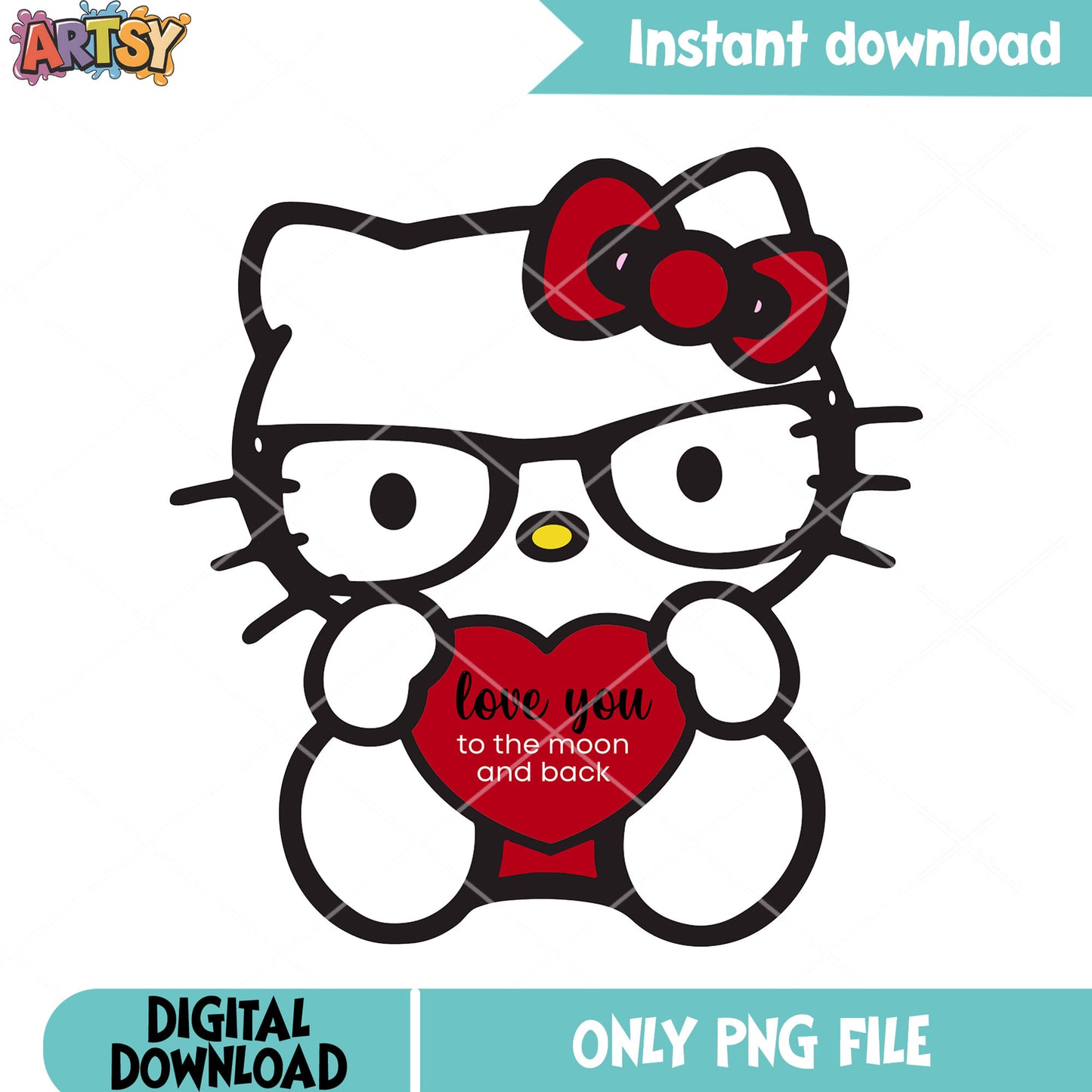 Love you to the moon and back png, valentines vibes png, hello kitty png