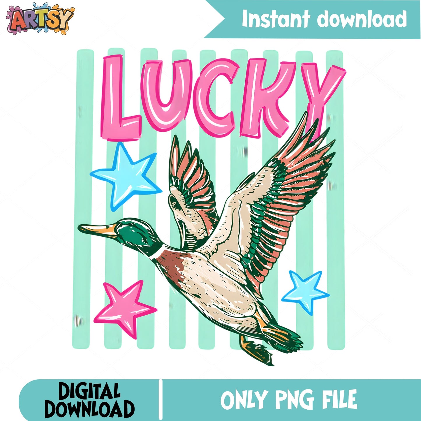 Lucky Duck PNG, Flying Mallard Duck Sublimation, Lucky PNG