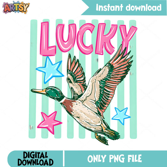 Lucky Duck PNG, Flying Mallard Duck Sublimation, Lucky PNG