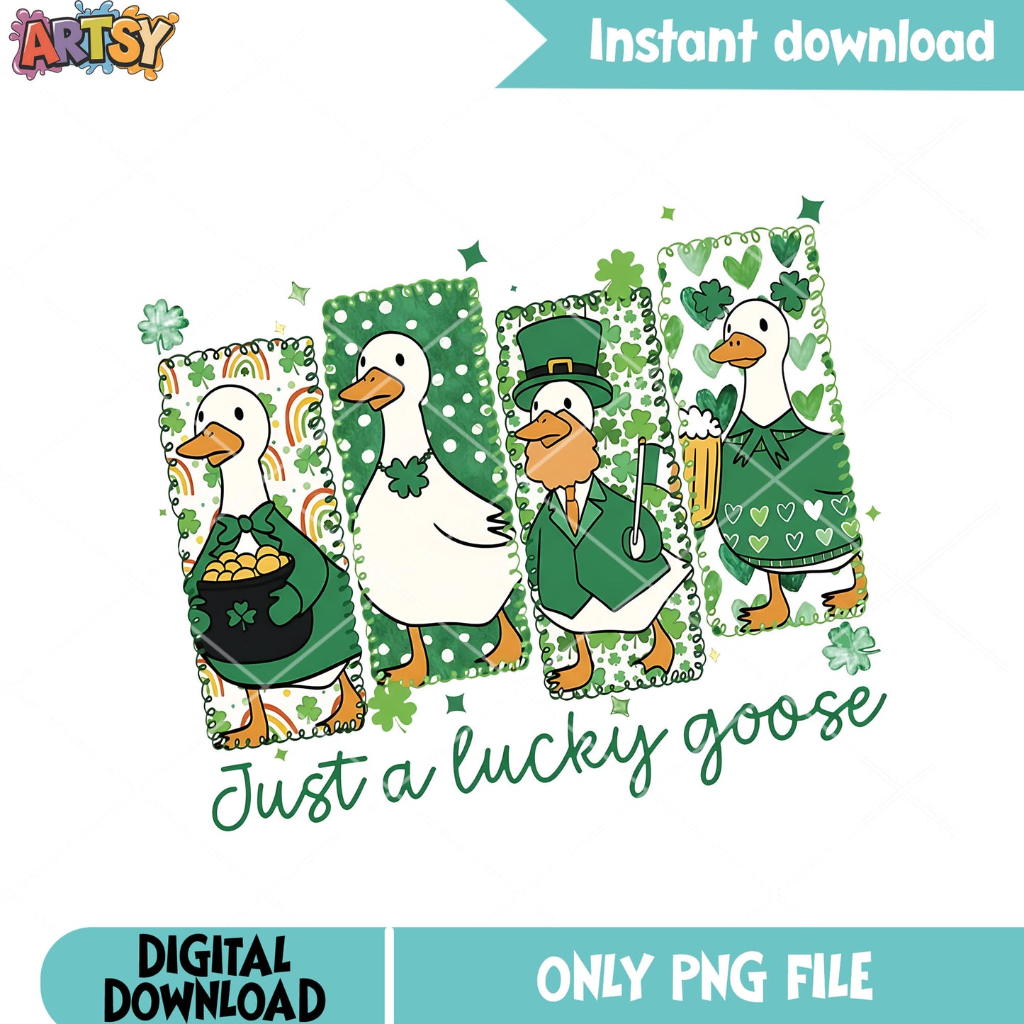 Lucky goose png  st. patrick_s day png  green festive animals png