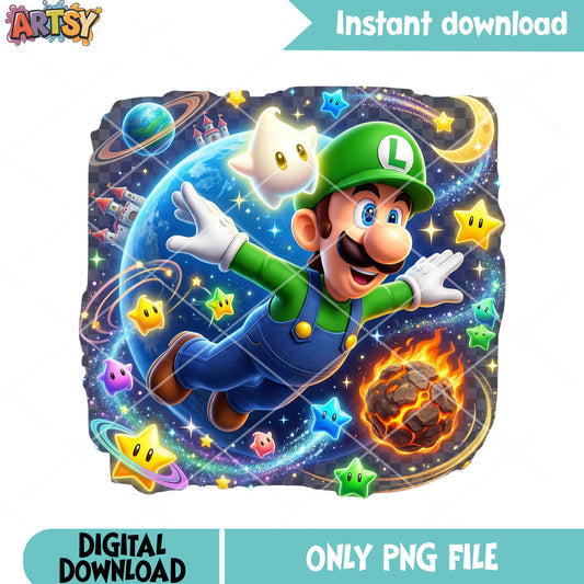 Luigi with luma galaxy png, luigi mario png, super luigi galaxy​ png