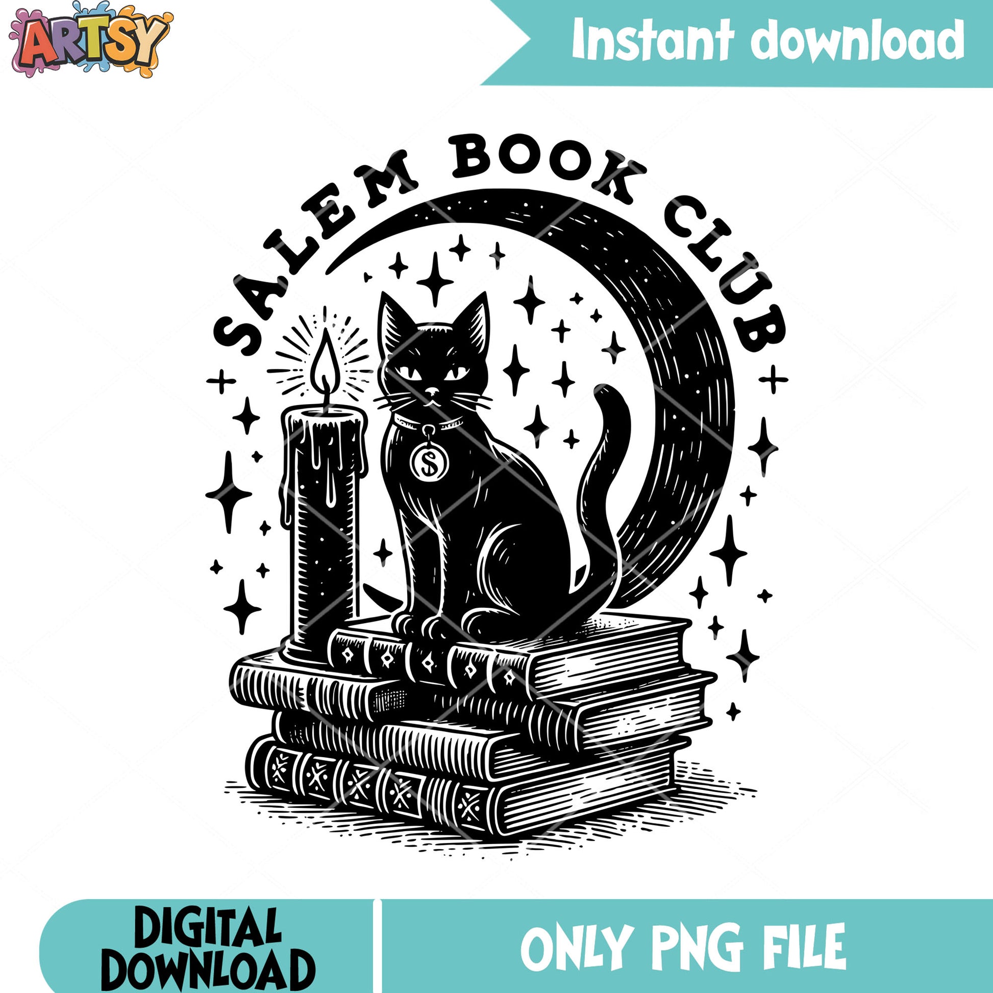 Magic book fire candle png, ​cresent moon png, halloween png