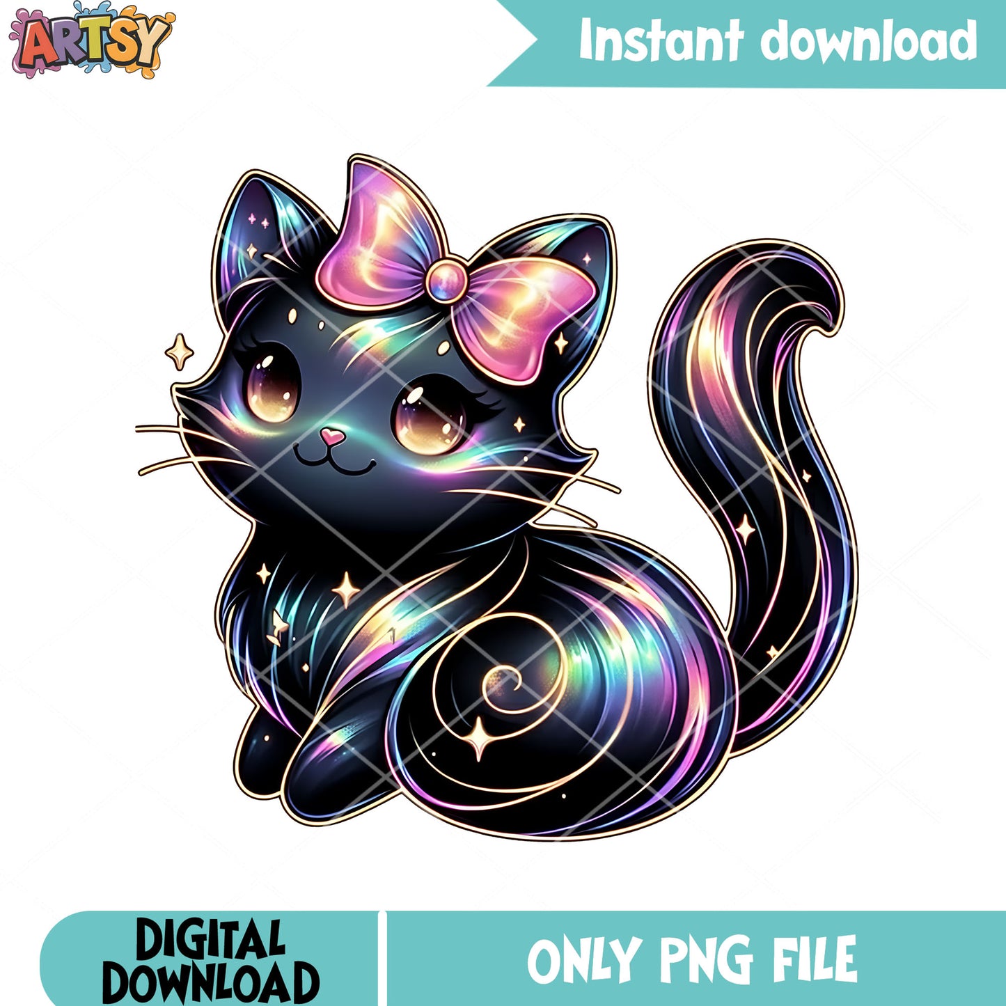 Magic galaxy cat png, spooky halloween png, black cat png