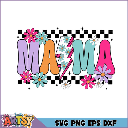 Mama SVG Cut File Retro Flowers Design
