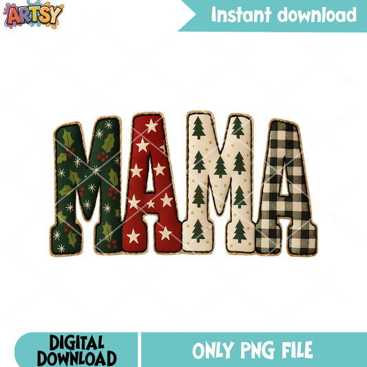 Mama christmas vibes png, christmas decor png, christmas tree png