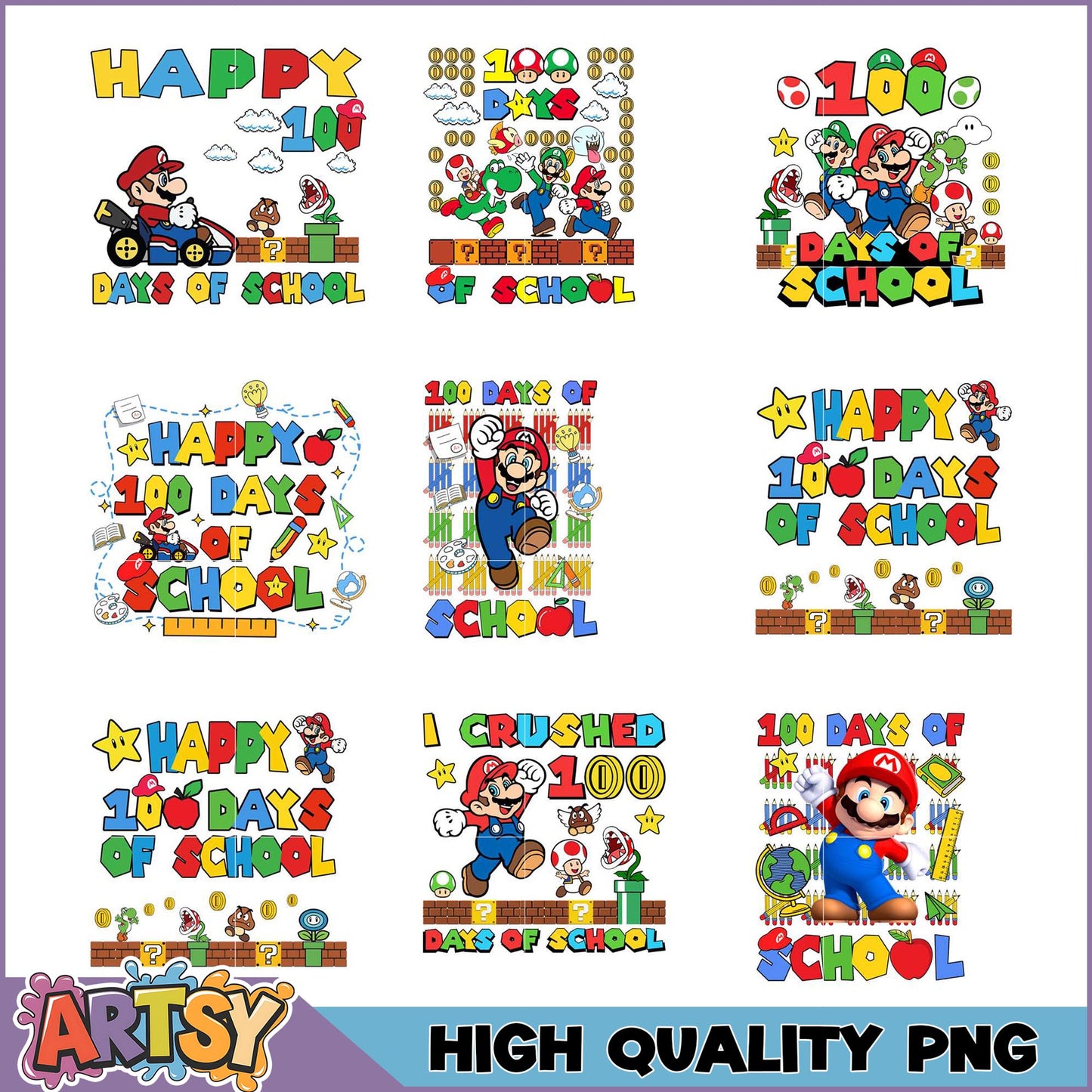 Mario 100 Days of School PNG Bundle