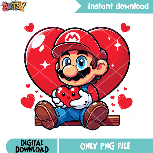 Mario bros valentines heart png, super mario png, valentines heart png