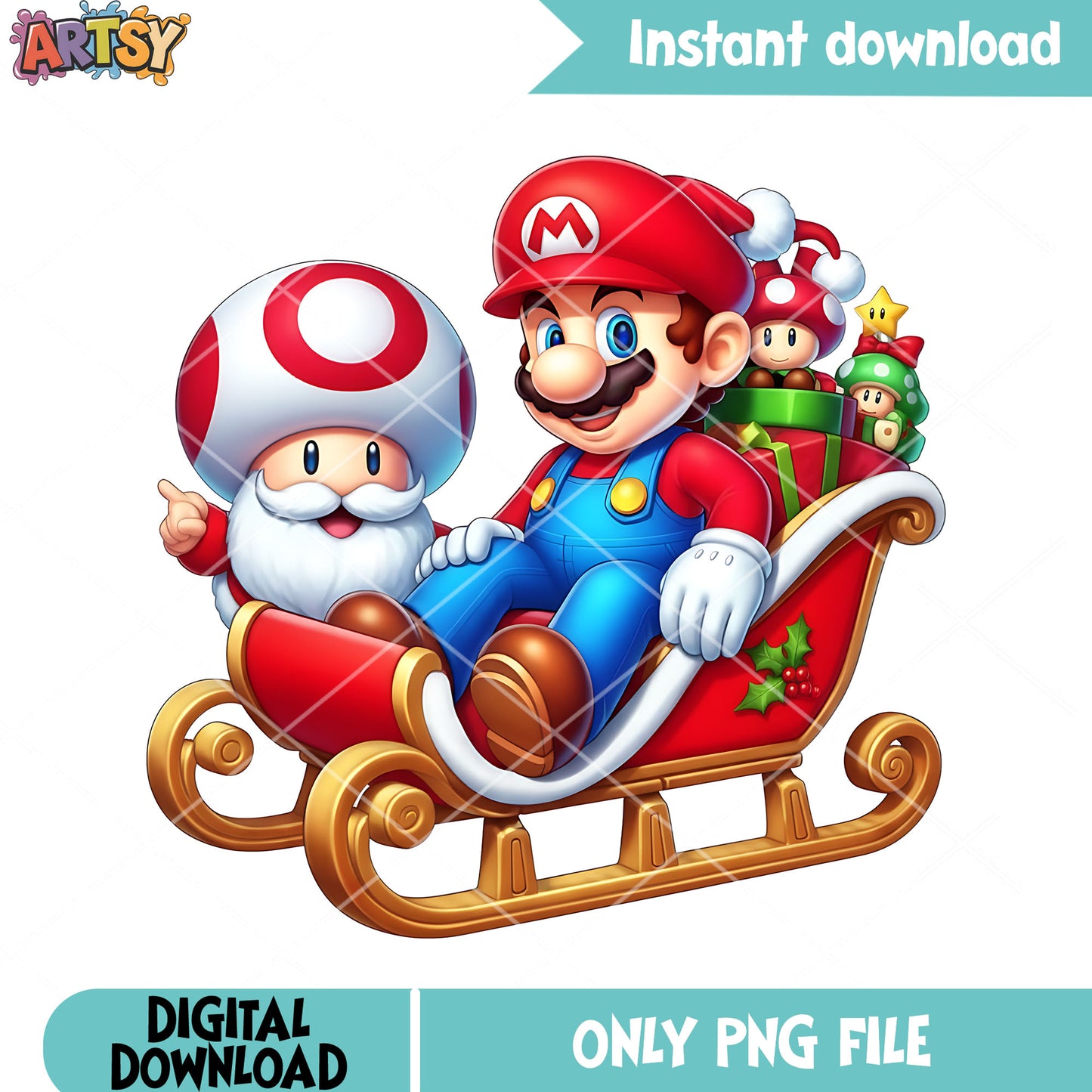 Mario super bro png, merry christmas png, toad mushroom png