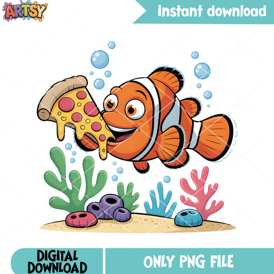 Marlin fish pizza lover png, nemo film png, clownfish marlin png