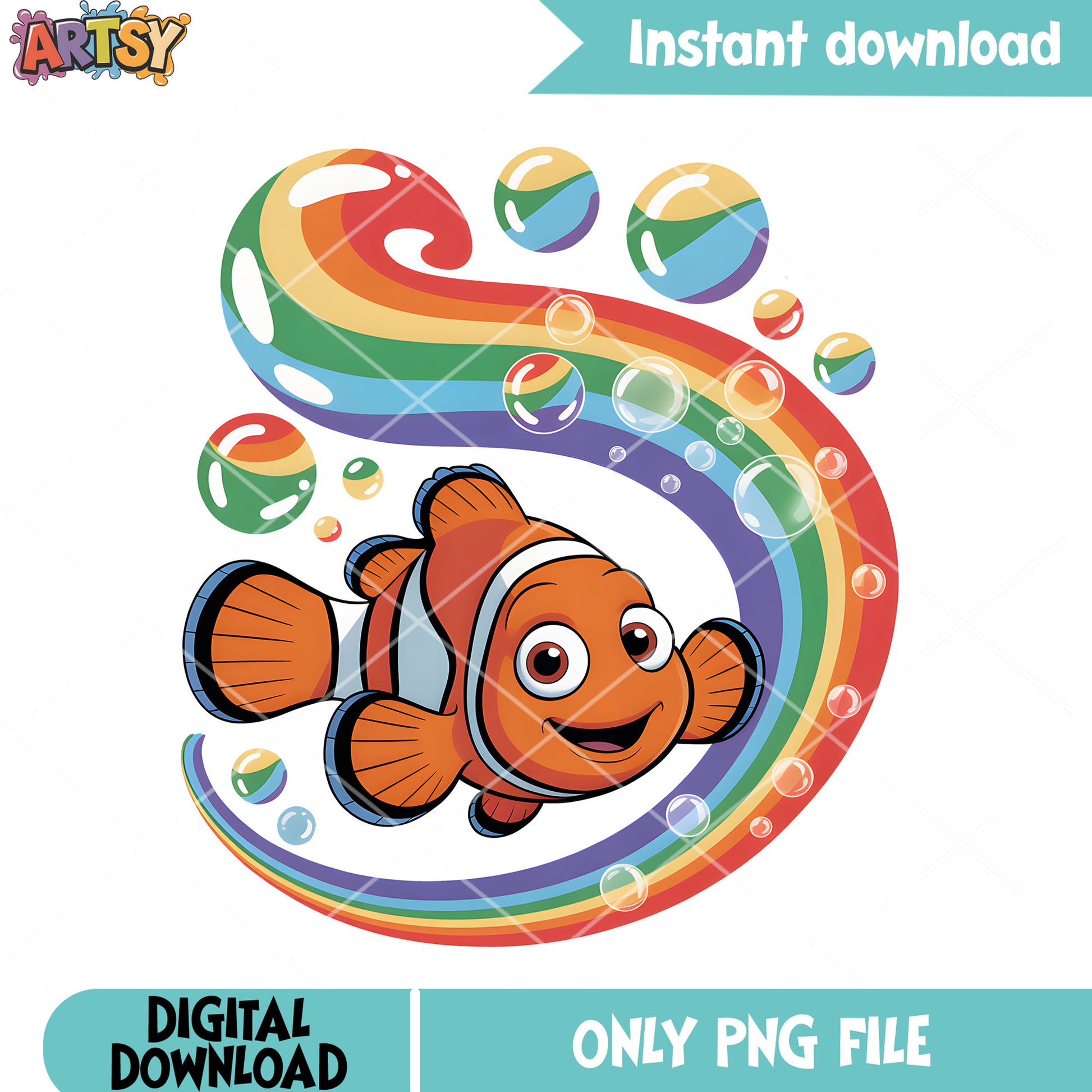 Marlin rainbow poster png, disney marlin png, disney poster png